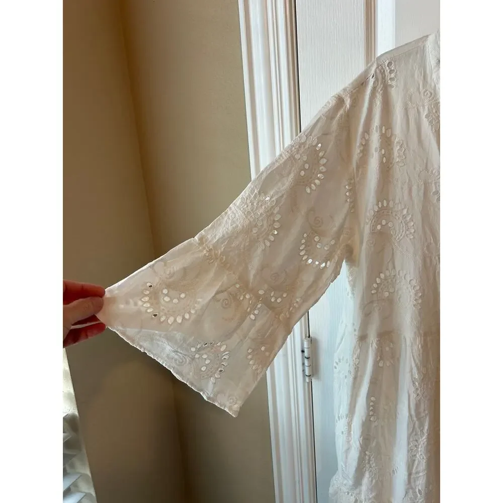 White Eyelet Cotton Dress Lined XXL - Picture 4 of 5